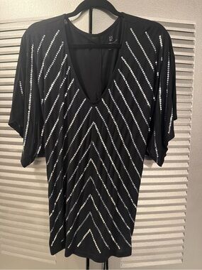 Black V-Neck Sequin Stripe Tunic